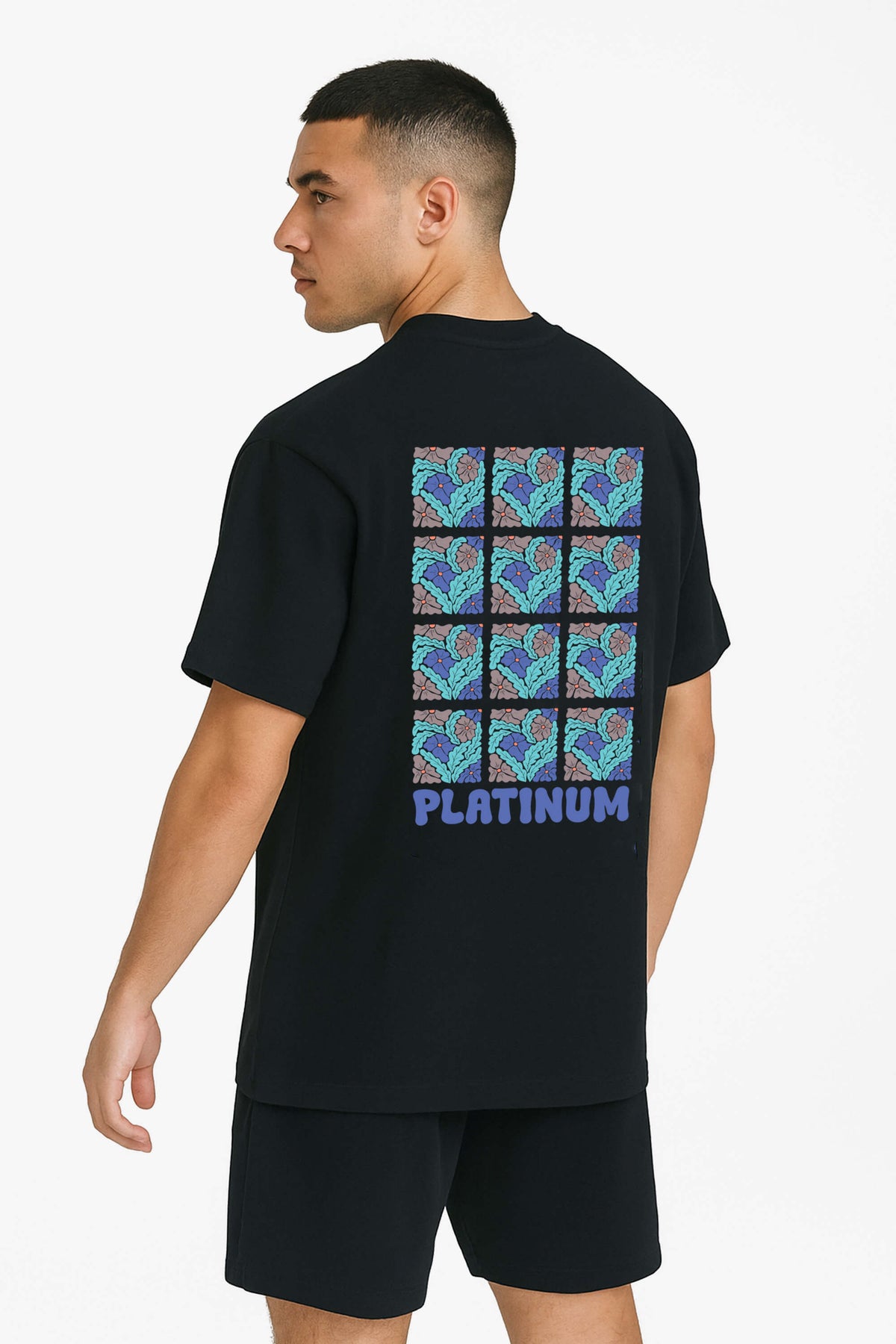 Oversized T-Shirt Flower Pattern - Black
